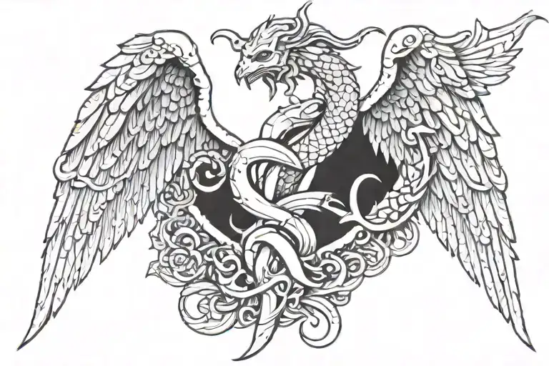 devil's and angel fire wings dagger snake tattoo tattoo design idea