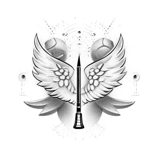 Tennis racket and ball with wings tattoo design idea