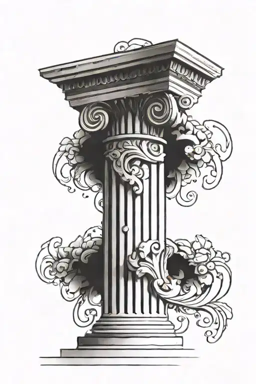 sketch of a paired tattoo of an ancient Greek column in blackwork style tattoo design idea
