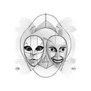 a vertical line that separates two tragicomedy masks of Venice, a happy one on the right side of the line and a sad one  tattoo design idea