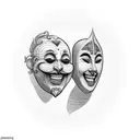 a vertical line that separates two tragicomedy masks of Venice, a happy one on the right side of the line and a sad one  tattoo design idea