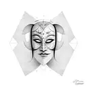 a vertical line that separates two tragicomedy masks of Venice, a happy one on the right side of the line and a sad one  tattoo design idea
