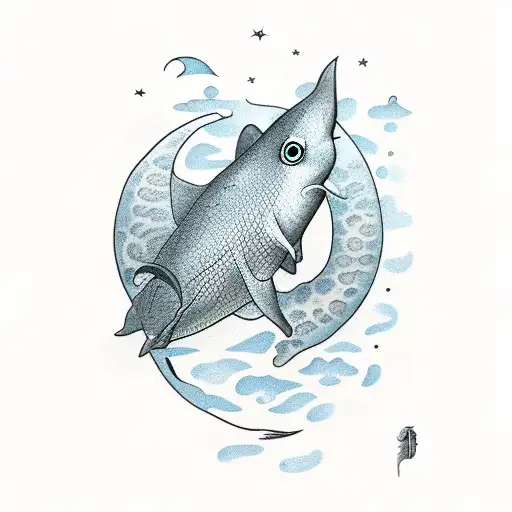 A tattoo of a stingray swimming in a moonlit ocean tattoo design idea
