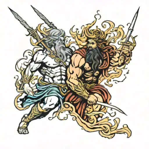 Zeus and Poseidon fighting tattoo design idea