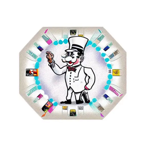 monopoly man rolling diamond with gold bars and a scale on the side with smoke tattoo design idea