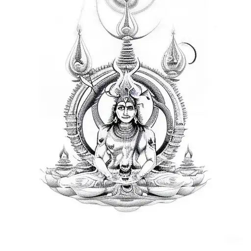 shiva shakti trinent balance energy, with 7 chakras and third eye  tattoo design idea