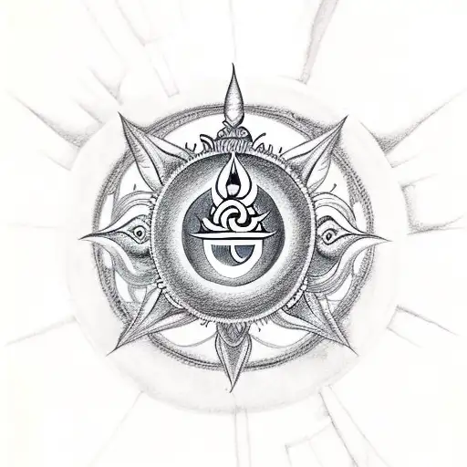 shiva shakti trident balance energy, with 7 chakras and third eye  tattoo design idea