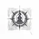 shiva shakti, trident and khanda balance energy, with 7 chakras and third eye  tattoo design idea