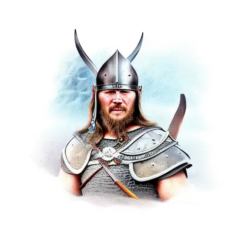 Viking warrior wielding a mythical weapon tattoo design idea