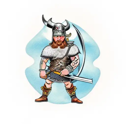 Viking warrior wielding a mythical weapon tattoo design idea