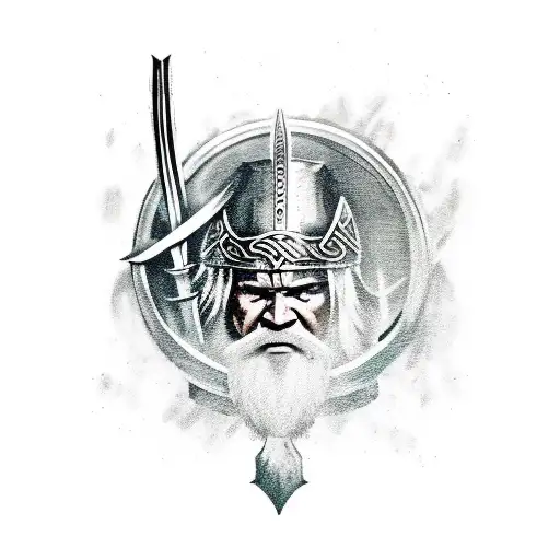 Viking warrior wielding a mythical weapon tattoo design idea