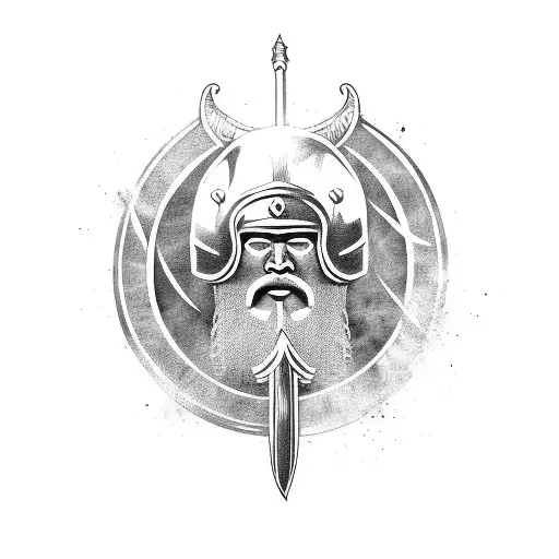 Viking warrior wielding a mythical weapon tattoo design idea