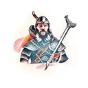 Viking warrior wielding a mythical weapon tattoo design idea