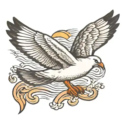 laughing seagull flying tattoo design idea