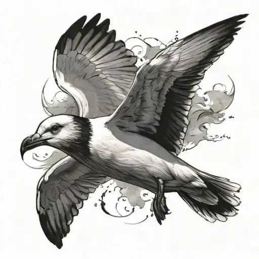 laughing seagull flying tattoo design idea