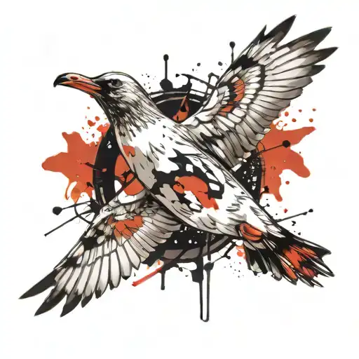 laughing seagull flying tattoo design idea