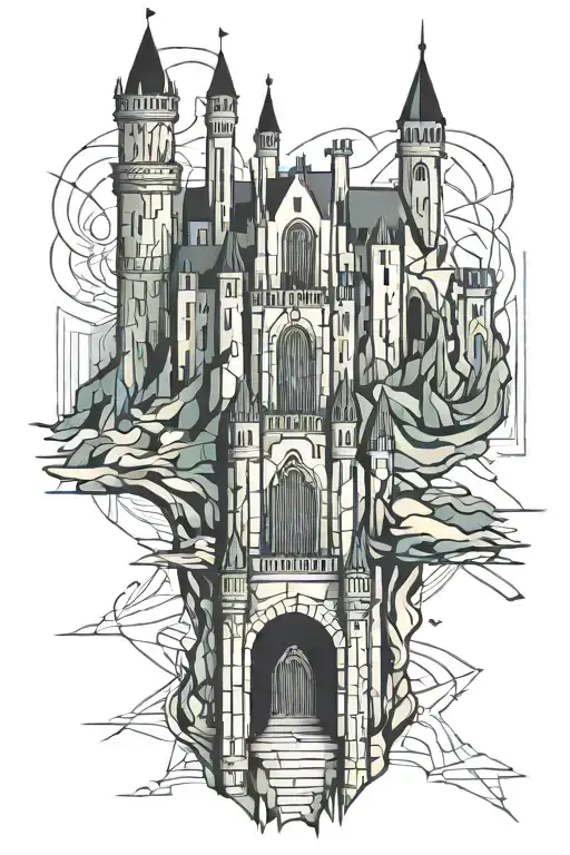 castle silhouette tattoo design idea