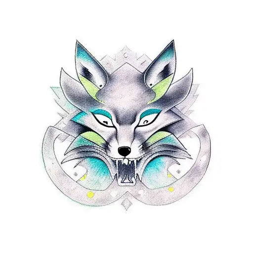Sword going through a hatsune fox mask  tattoo design idea