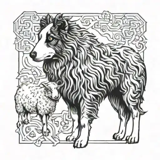 sheepdog protecting sheep  tattoo design idea