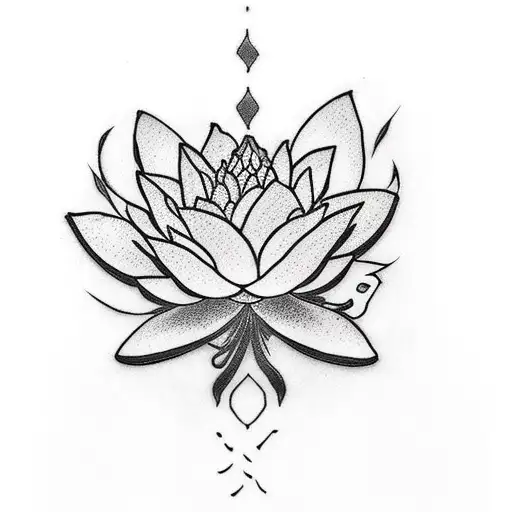 Japanese temple and lotus flower tattoo design idea