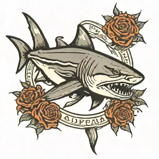 a bull shark with ADAPT OR DIE written around it  tattoo design idea