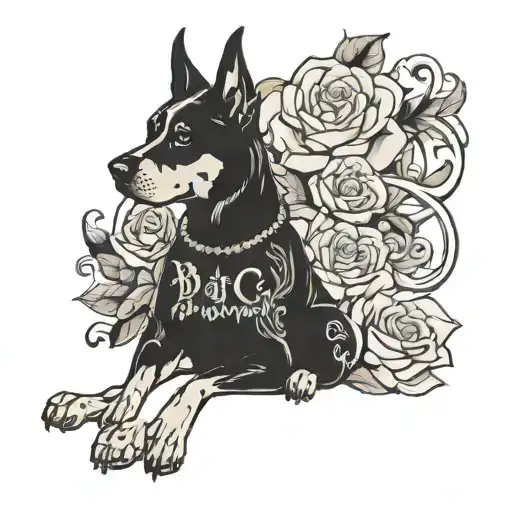 bitch, elegant female dog with the phrase "always an empowered bitch, never a run over bitch" tattoo design idea