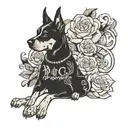 bitch, elegant female dog with the phrase "always an empowered bitch, never a run over bitch" tattoo design idea