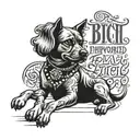 bitch, elegant female dog with the phrase "always an empowered bitch, never a run over bitch" tattoo design idea