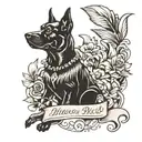 bitch, elegant female dog with the phrase "always an empowered bitch, never a run over bitch" tattoo design idea