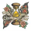 hour glass that say "long live the problem child" displayed tattoo design idea