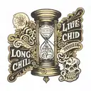 hour glass that say "long live the problem child" displayed tattoo design idea