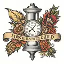 hour glass that say "long live the problem child" displayed tattoo design idea