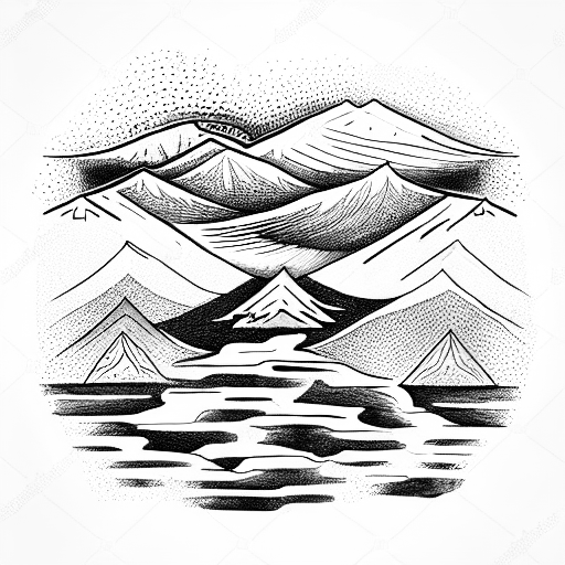 forest with mountains and river tattoo design idea