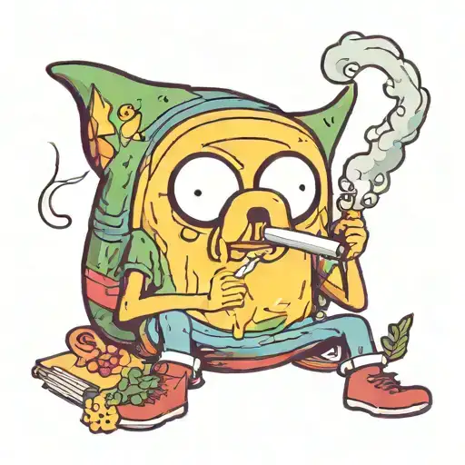 Jake from adventure time smoking a cannabis blunt tattoo design idea