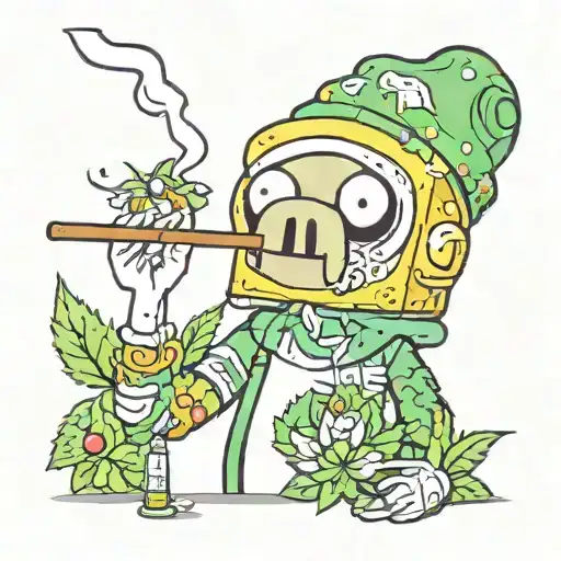 Jake from adventure time smoking a cannabis blunt tattoo design idea