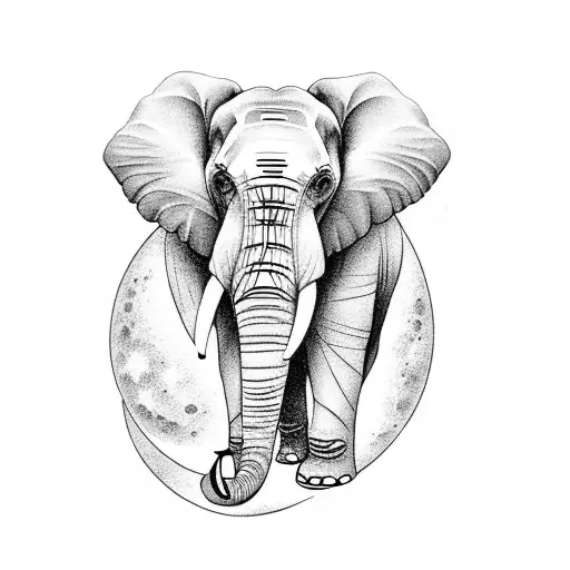 Elephant with clouds and moon  tattoo design idea