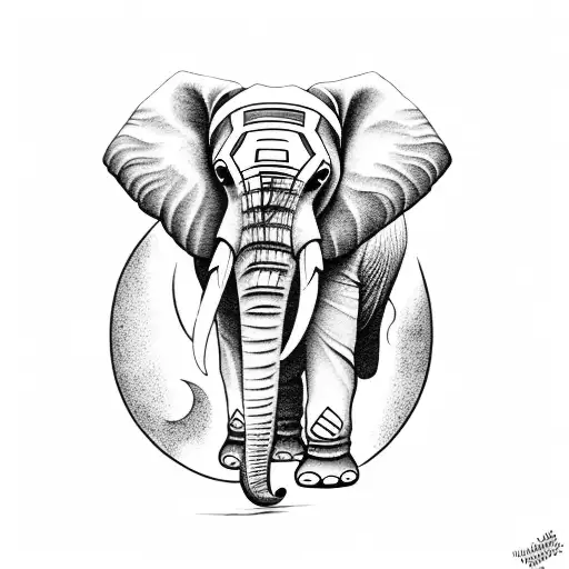Elephant with clouds and moon  tattoo design idea