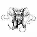 Elephant with clouds and moon  tattoo design idea