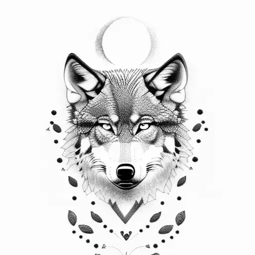 Dotwork tattoo of a philosophical quote hidden within a wolf's fur pattern tattoo design idea