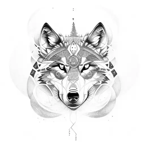Abstract tattoo of wolf tracks intertwined with philosophical symbols tattoo design idea