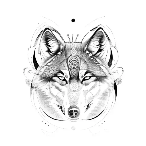 Abstract tattoo of wolf tracks intertwined with philosophical symbols tattoo design idea