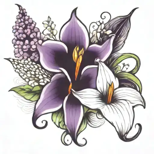 lilac and calla lily  tattoo design idea