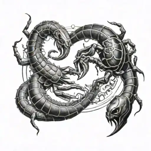 two scorpions chasing ying yang symbol tattoo design idea