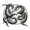 two scorpions chasing ying yang symbol tattoo design idea