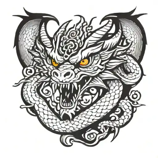 shoulder and chest tattoo dragon head on chest with tail curled around shoulder  tattoo design idea