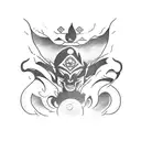 A blackwork tattoo featuring a Muay Thai fighter surrounded by iconic symbols from the client's favorite games and manga tattoo design idea