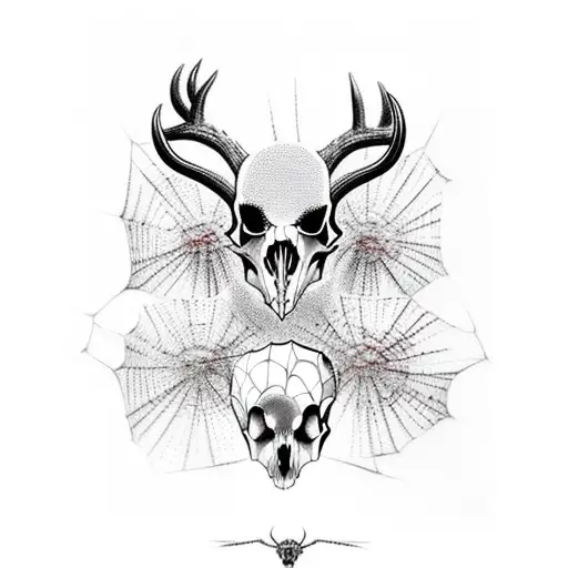 deer skull with spider webs  tattoo design idea