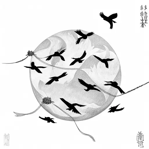 flock of crows with string of fate tattoo design idea