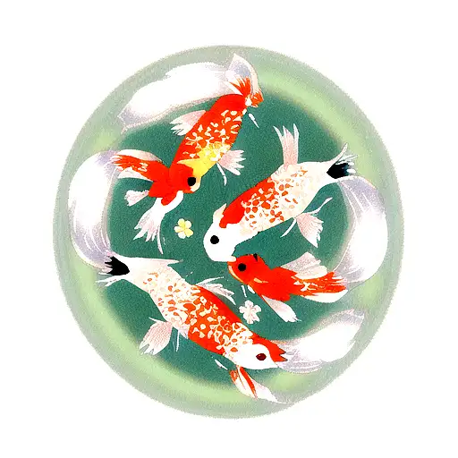 Three koi fish with flowers tattoo design idea