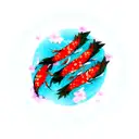Three koi fish with flowers tattoo design idea